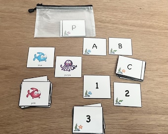 Letters Numbers Colors Flash Cards - Fish Theme - Laminated - Comes with Storage Pouch