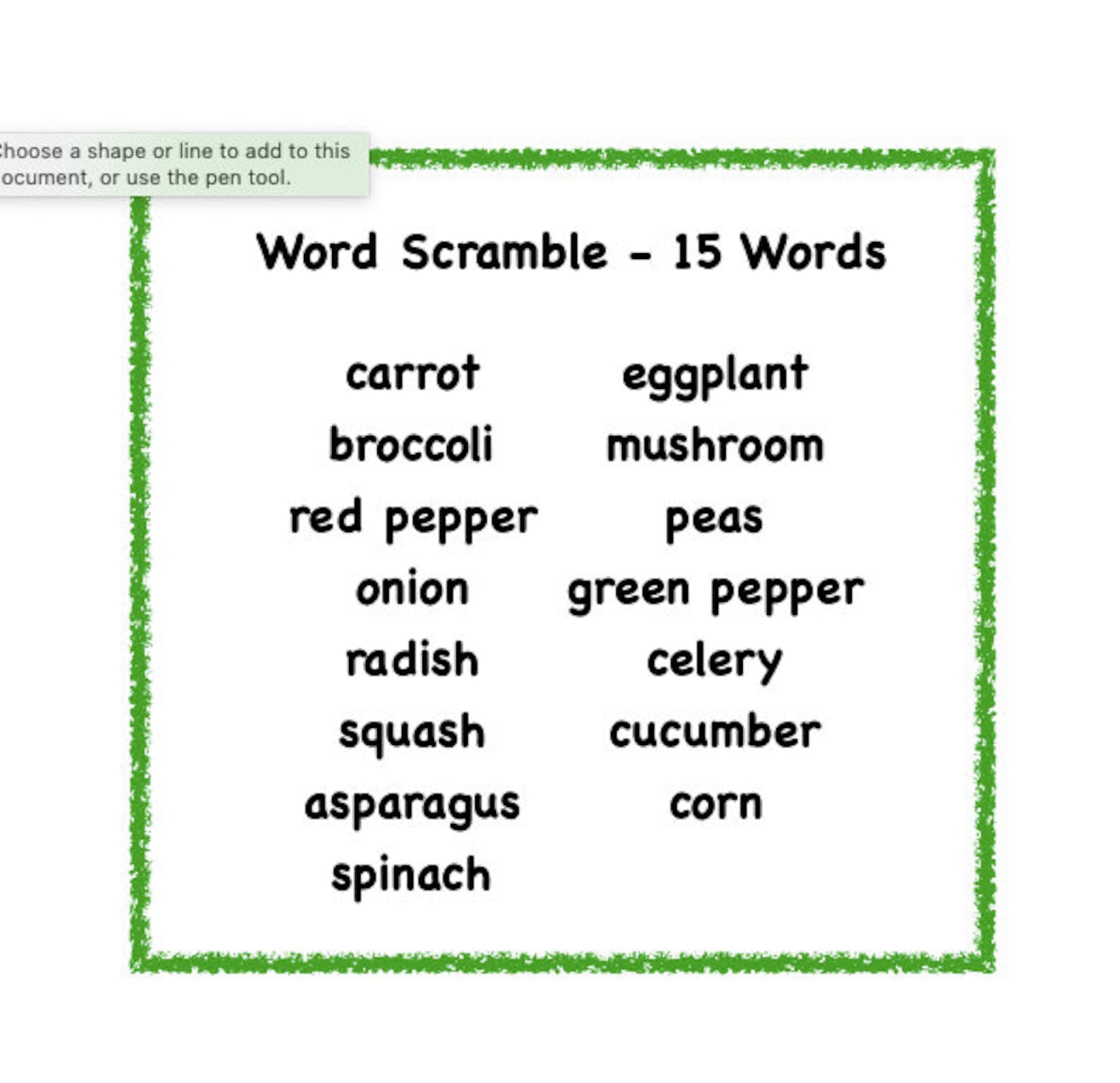 Vegetable Word Scramble 15 Vegetables to Unscrambleclassroom Game, Homeschool Game, Road Trip