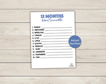 12 Months of the Year Word Scramble -  PDF