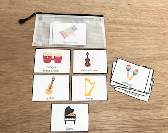 Musical Instrument Flash Cards - 13 Laminated Cards - Comes with Zip Pouch
