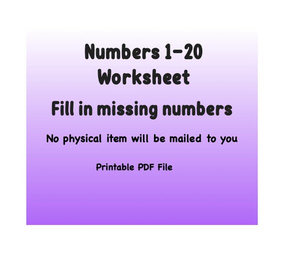 numbers worksheets numbers 1 to 20 fill in missing numbers etsy