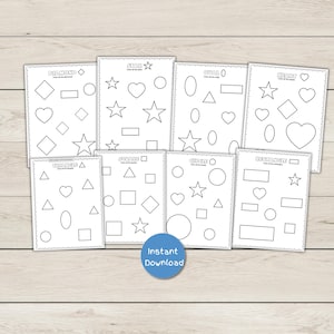 Páginas para colorear de reconocimiento de formas: identifique y coloree formas: 8 formas, una página para cada forma, descarga instantánea