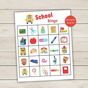 Bingo de volta às aulas - 30 tabuleiros de jogo diferentes - Cartões de chamada e marcadores de tabuleiro de jogo incluídos - Download instantâneo