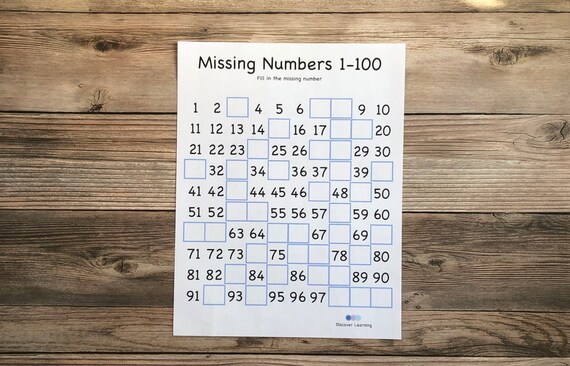 numbers worksheet fill in the missing number 1 to 100 etsy