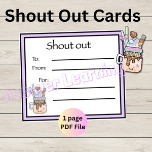 Shout Out Cards - Milkshake - Teacher Shout Out Cards Printable PDF - Encouragement Cards - Compliment Cards