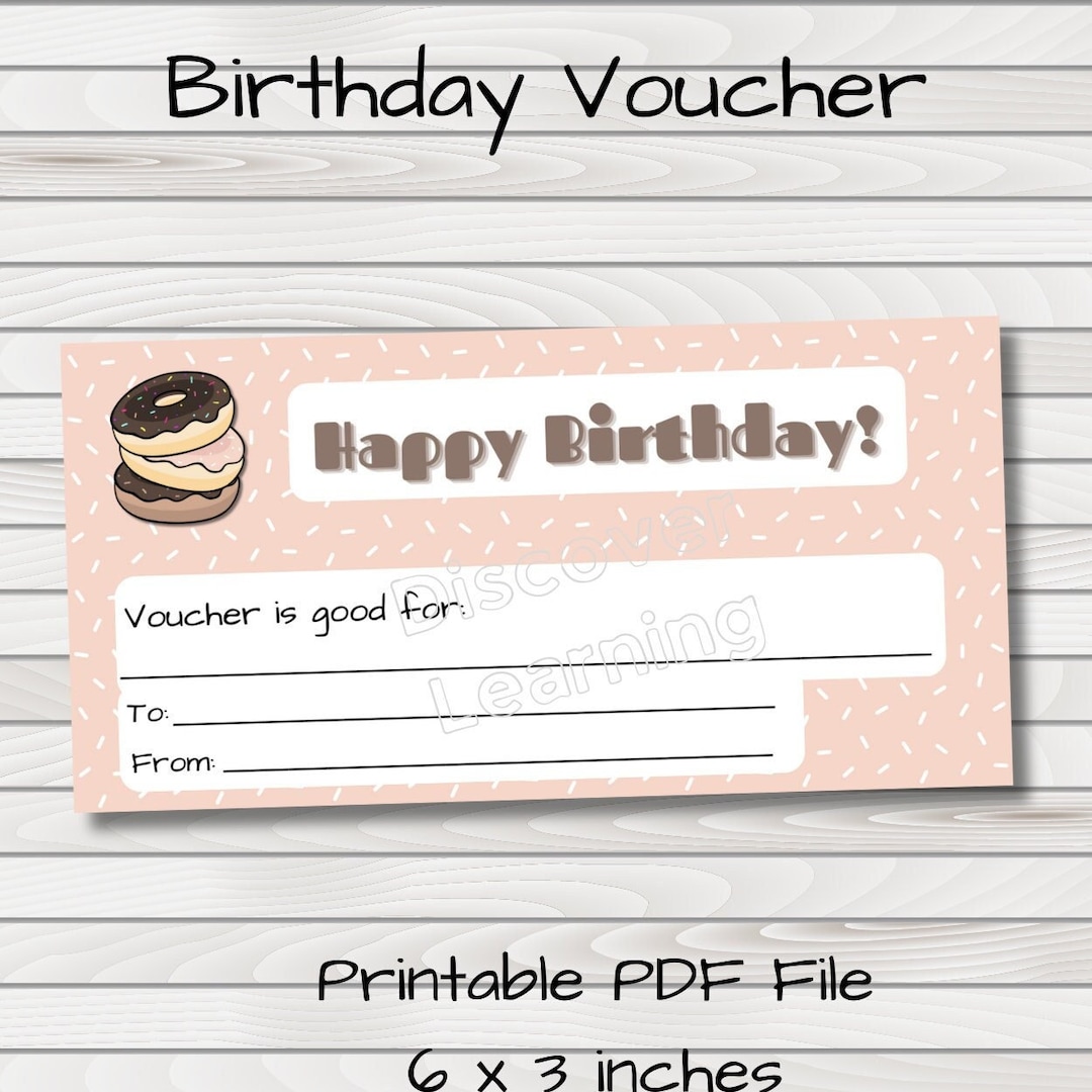 Birthday Voucher Printable PDF File Birthday Coupon Donuts - Etsy