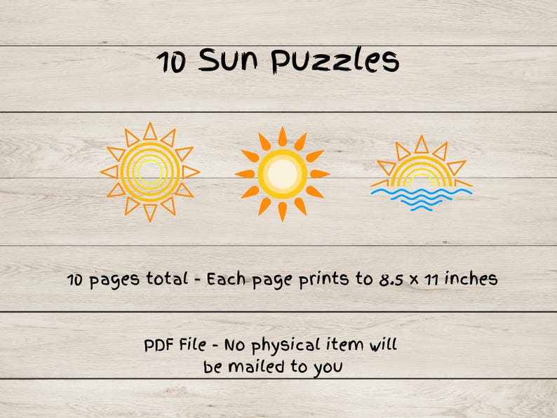Sun Puzzles Math 10 Sun Puzzles - Matching Game - Printable Puzzles - Etsy Canada