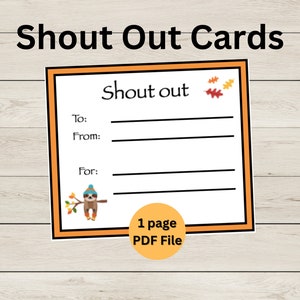 Shout-Out-Karten - Faultier-Fallblätter - Lehrer-Ruf-Karten - Ermutigungskarten - Belohnungskarten - Kompliment-Karten - Mitarbeiter-Ruf-Karte