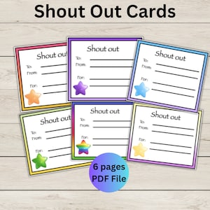 Shout Out Cards - Stars - Teacher Shout Out Cards - PDF File -Encouragement Cards - Compliment Cards