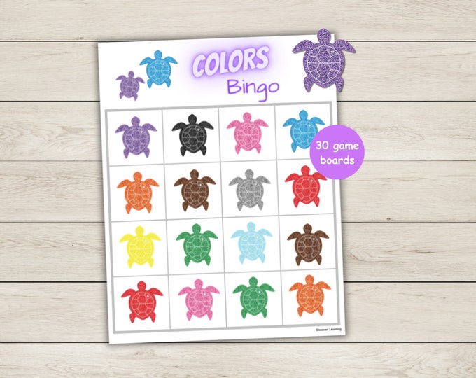 Colors Bingo 30 Different Game Boards- Turtles -call Cards and Game ...