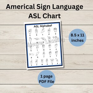 American Sign Language Chart- Alphabet Chart - ASL Chart - Printable PDF File