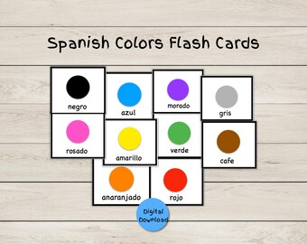 Spanish Colors Flash Cards, 10 Cards - PDF Digital Download