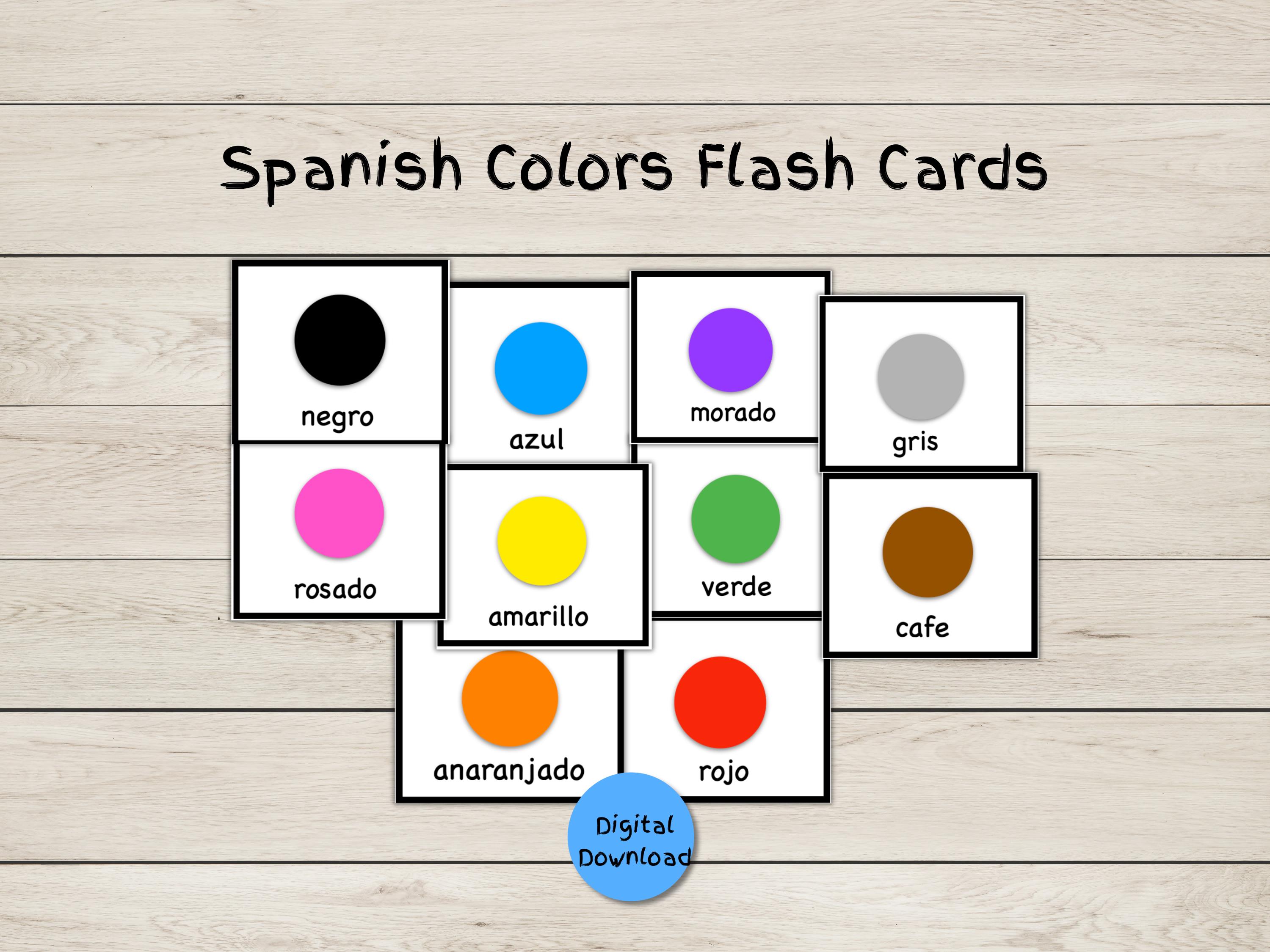 Spanish Colors Flash Cards, 10 Cards - PDF Digital Download - Etsy