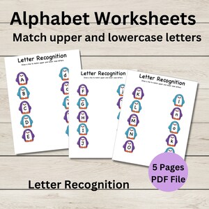 Hojas de trabajo del alfabeto: haga coincidir letras mayúsculas y minúsculas, hojas de trabajo de reconocimiento de letras, hojas de trabajo imprimibles, hojas de trabajo preescolares en formato PDF