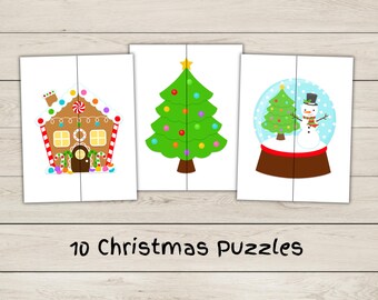 10 Christmas Puzzles - Matching Game - Printable Holiday Puzzles
