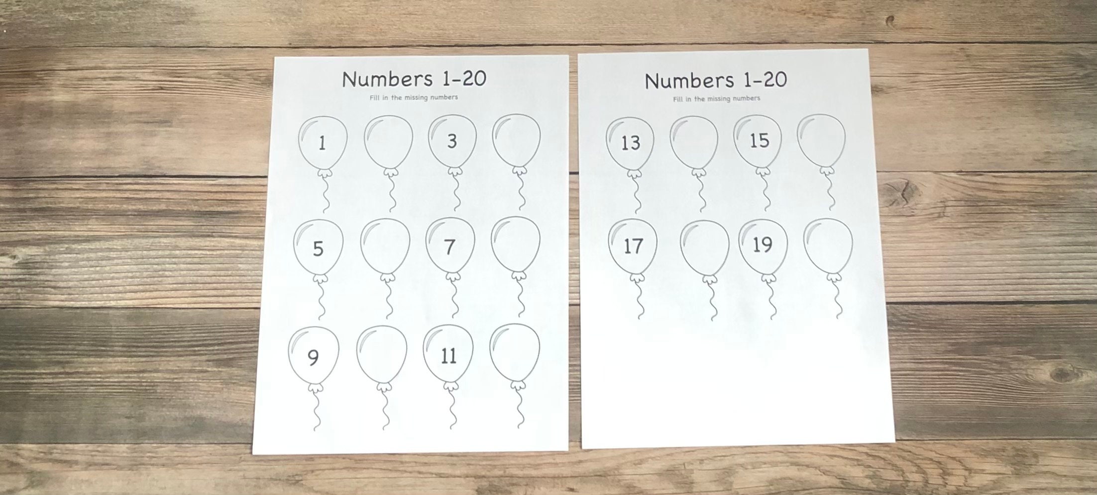 Numbers 1 to 20 Worksheets Fill in Missing Numbers | Etsy