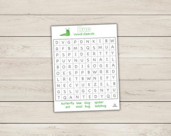 Bug Word Search Game - PDF