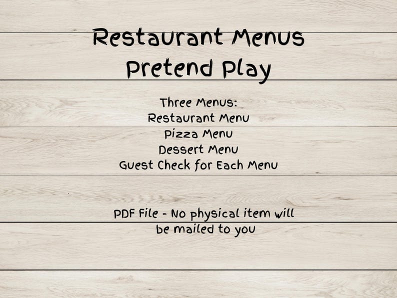 Pretend Play Restaurant Menus - Order Checks - PDF Download - Etsy