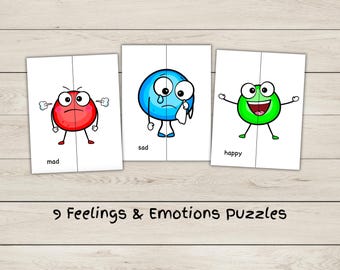 9 Feelings and Emotions Puzzles - Matching Game - Printable Puzzle