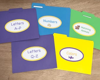 5 File Folder Games -  Letters Numbers Colors and Matching Animals