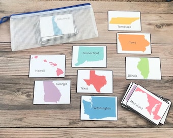 50 United States Flash Cards -  Laminated - Comes with Zip Pouch