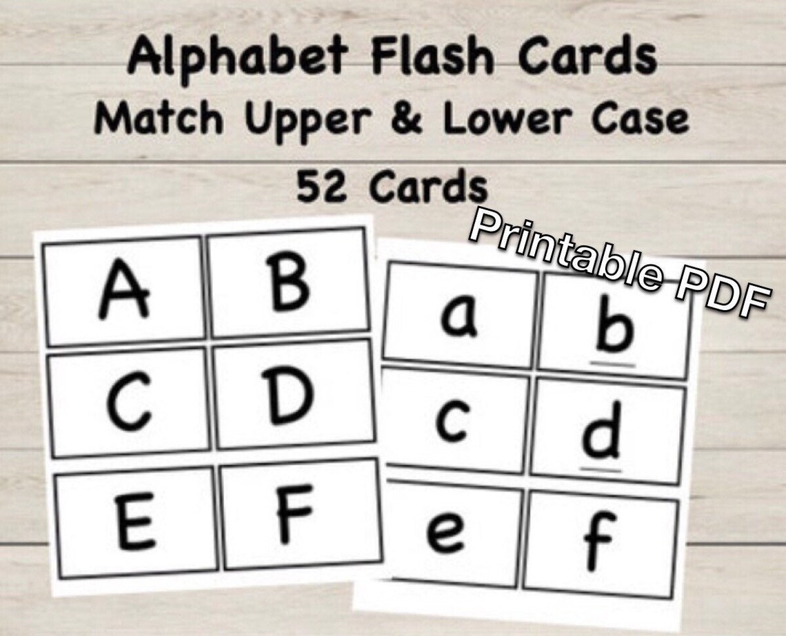 Alphabet Flash Cards Black and White, Upper and Lower Case Letters, 52