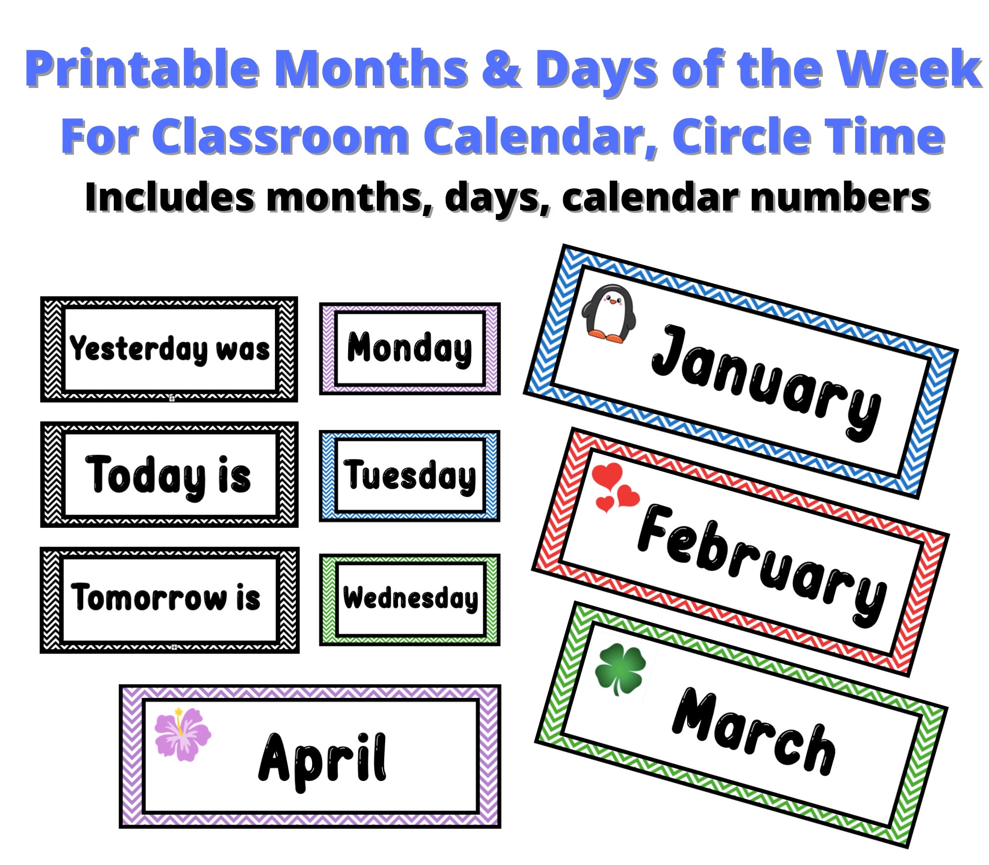Printable Months Calendar Numbers & Days of the Week for - Etsy