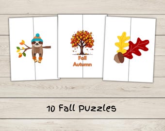 10 Fall Puzzles - Matching Game - Printable Puzzles