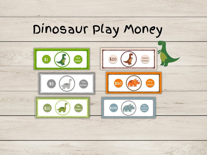 Dinosaur Play Money - Instant Download - Pretend Play Money - Etsy
