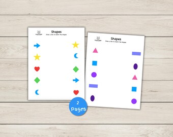 Shapes Worksheets- Match 10 Shapes - Instant Download