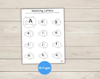 Alphabet Worksheets - Match Uppercase and Lowercase Letters - Fish Theme