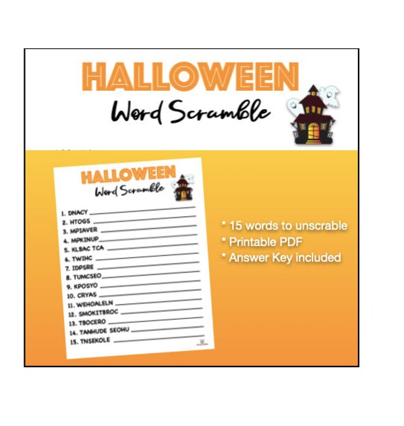 Halloween Word Scramble Printable PDF for Parties - Etsy