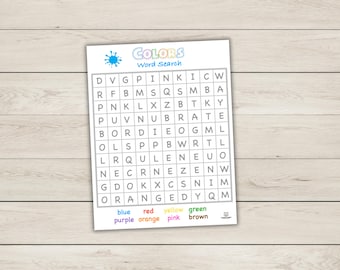 Colors Word Search Game - Find 8 Colors - PDF