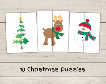 10 Christmas Puzzles - Matching Game - Printable Holiday Puzzles