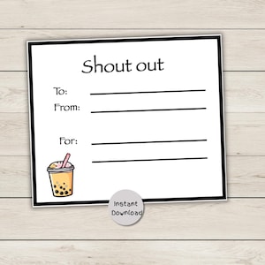 Cartes de remerciement - Bubble Tea - Cartes d'encouragement - Cartes de compliments - Cartes de remerciement du personnel - Boba Tea