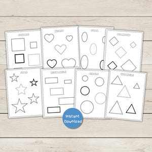 Páginas para colorear de formas - 8 formas - Una página para cada forma - Descarga instantánea