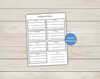 Minimalist Weekly Meal Planner – Daily Sections, Notes (Instant Download)