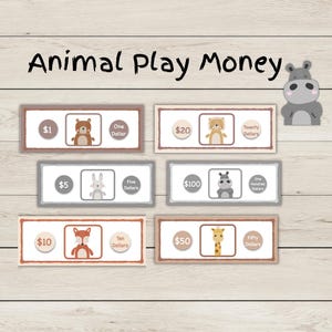 Play Money - Animal Theme - Printable PDF File - Pretend Play Money