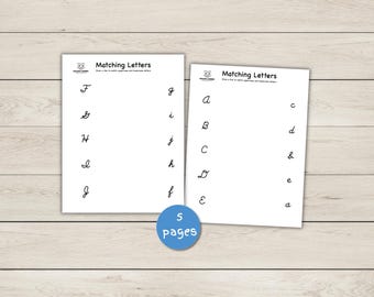 Cursive Letter Worksheets- Match Uppercase and Lowercase Letters - Printable PDF - Letter Recognition