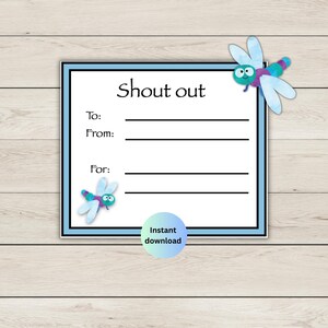 Shout Out Karten - Libelle - Lehrer Shout Out Karten - Ermutigungskarten - Belohnungskarten - Komplimentkarten - PDF-Datei