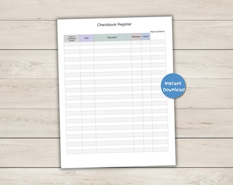 Checkbook Register - Simple Design - Instant Download PDF File