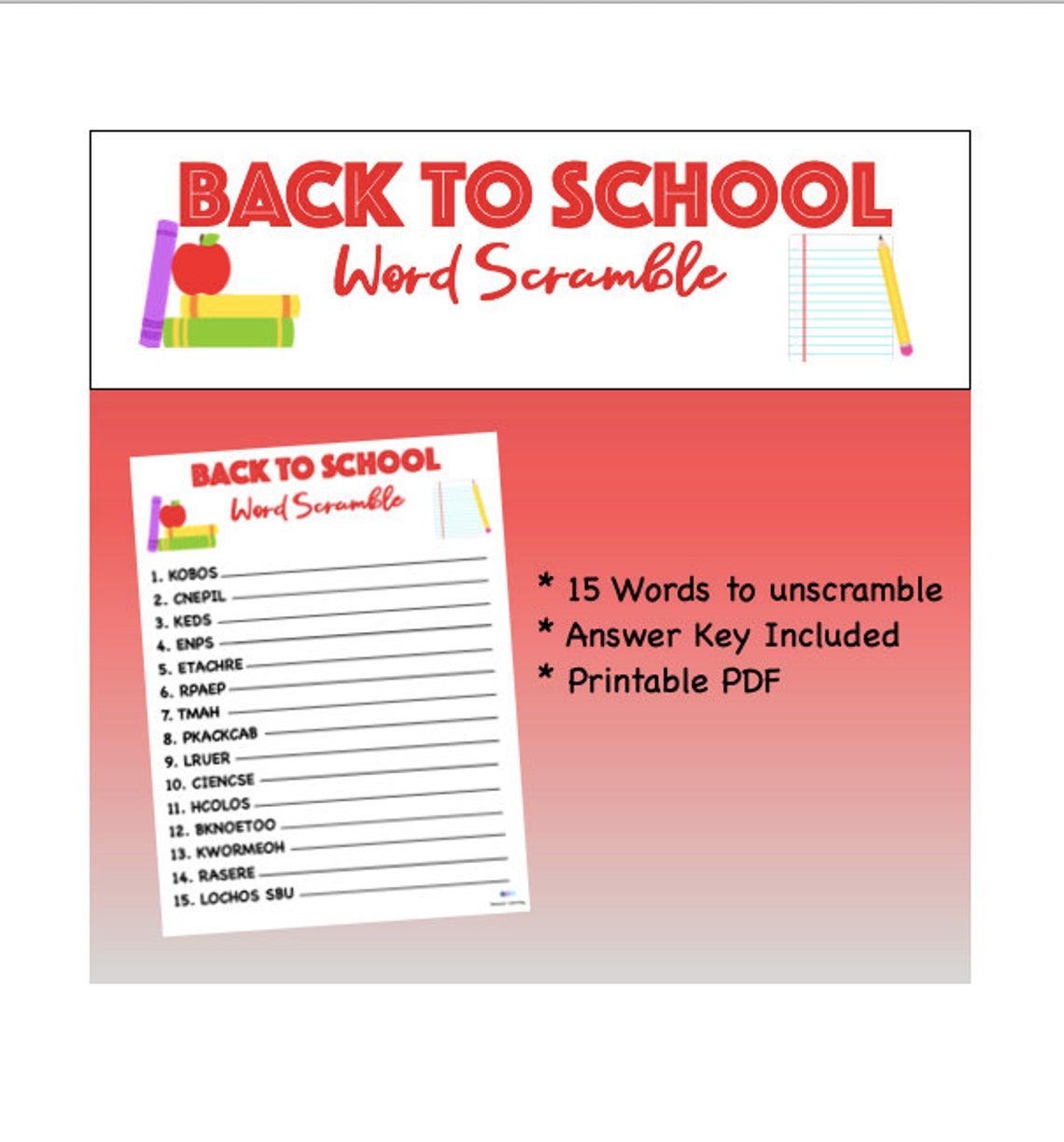 Back to School Word Scramble Printable PDF Classroom Game - Etsy