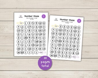 Number Mazes 1 to 20 – Number Recognition Activity (PDF Download)