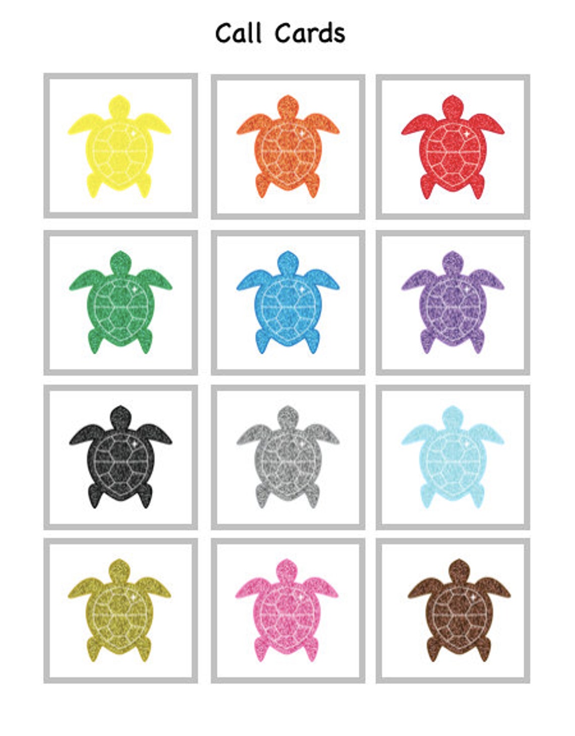 Colors Bingo Turtles 30 Different Game Boards Printable Etsy