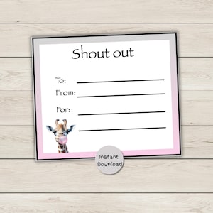 Tarjetas de agradecimiento: jirafa soplando una burbuja, tarjetas de agradecimiento para maestros, tarjetas de aliento, tarjetas de cumplidos, tarjetas de agradecimiento para el personal