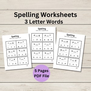 Spelling Worksheets - Three Letter Words - 30 Words - Complete the Word ...