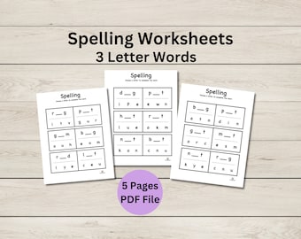 Spelling Worksheets - Complete the Word  - Three Letter Words - PDF