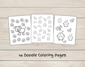 Doodle Coloring Pages for Kids or Adults - 46 Pages
