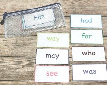 Laminated Three Letter Sight Words Flash Cards with Zip Pouch