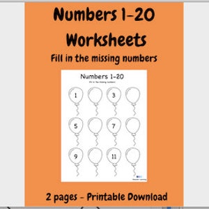 numbers 1 to 20 worksheets fill in missing numbers etsy